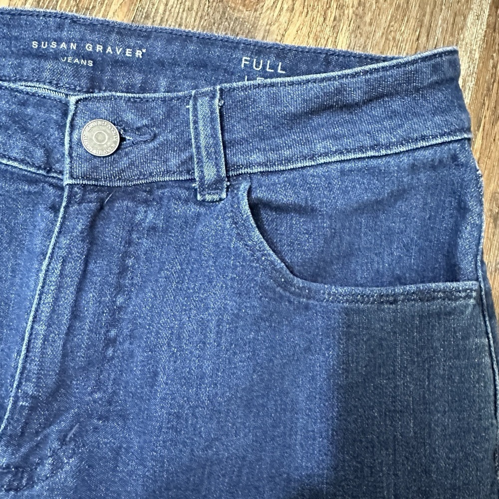 Susan Graver Jeans Women Full Leg Dark Wash Cropped Capri Jeans Fringe Hem 4P - Picture 4 of 13